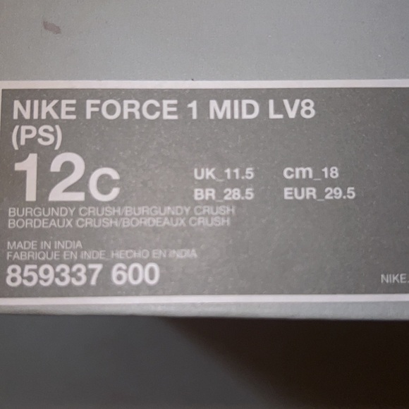 New, Nike Air Force 1s, Mids, size 12C, burgundy w/peanut butter bottoms,unisex - Picture 5 of 5